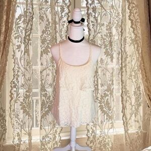 Vintage Y2K Fairycore Beige Lacey Ruffled Cami Top